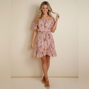 Easel Floral Off-the-Shoulder Mini Dress